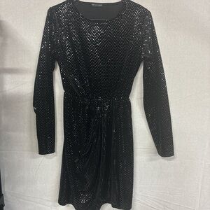 PrettyLittleThing Black Sparkle Long Sleeve Dress